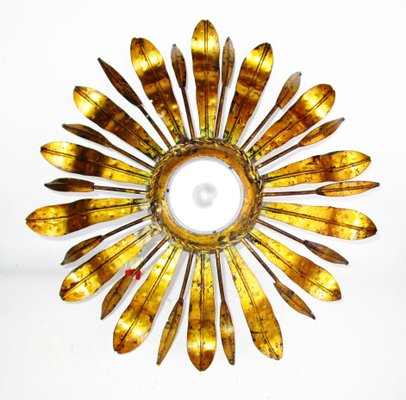 Mid-Century Golden Sunburst Ceiling Lamp, 1950s-ZVO-579693