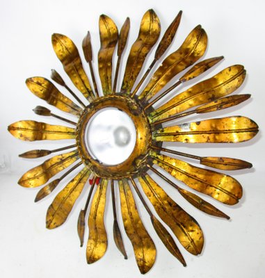 Mid-Century Golden Sunburst Ceiling Lamp, 1950s-ZVO-579693