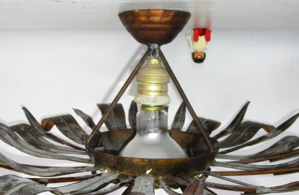 Mid-Century Golden Sunburst Ceiling Lamp, 1950s-ZVO-579693