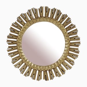 Mid-Century Golden Sunburst Wood Mirror, 1950s-KQB-1452666