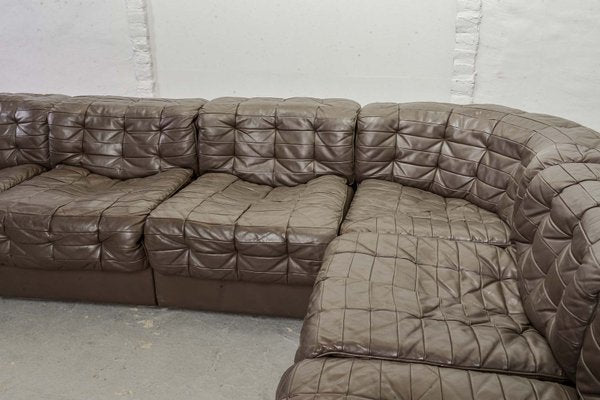 Mid-Century Gray Brown Leather Modular Model DS11 Sofa from de Sede, 1960s, Set of 6-IXC-557529