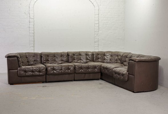 Mid-Century Gray Brown Leather Modular Model DS11 Sofa from de Sede, 1960s, Set of 6-IXC-557529