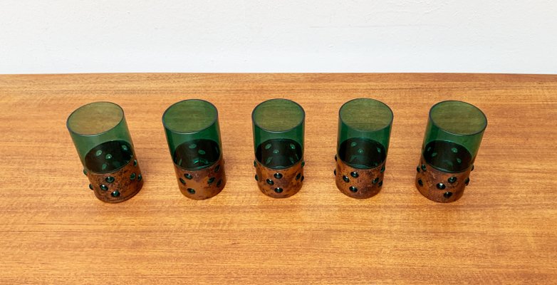 Mid-Century Green Glass & Copper Drinking Glasses by Nanny Still, 1960s, Set of 5-UAH-1436284