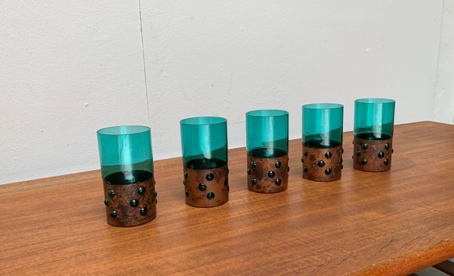 Mid-Century Green Glass & Copper Drinking Glasses by Nanny Still, 1960s, Set of 5-UAH-1436284