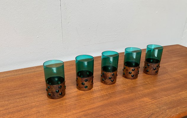 Mid-Century Green Glass & Copper Drinking Glasses by Nanny Still, 1960s, Set of 5-UAH-1436284