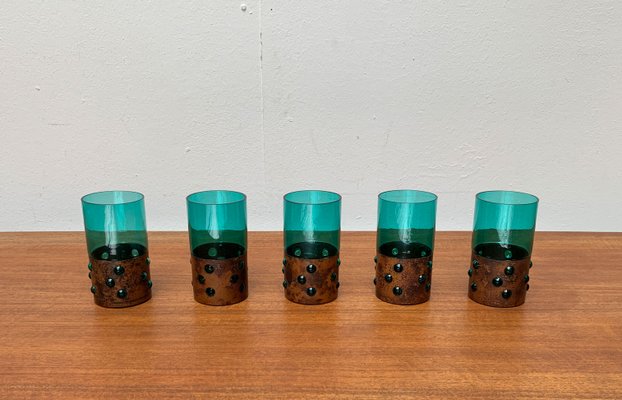 Mid-Century Green Glass & Copper Drinking Glasses by Nanny Still, 1960s, Set of 5-UAH-1436284