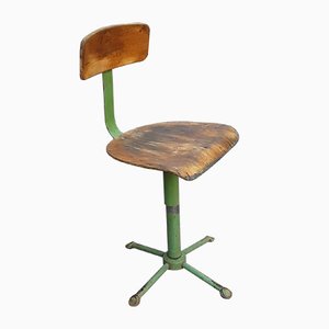 Mid-Century Green Painted Iron Frame & Beech Plywood Adjustable Workshop Swivel Chair, 1950s-HOI-919653