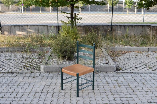 Mid-Century Green Vegetal Cognac Leather Saddle Dining Chairs, Finland, 1950s, Set of 4-UF-1371999