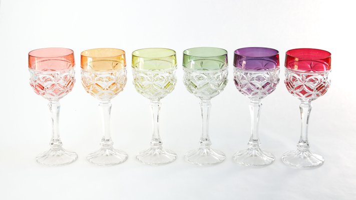 Mid-Century Hand Blown Crystal Wine Glasses from Hofbauer, Set of 6-HGJ-691893