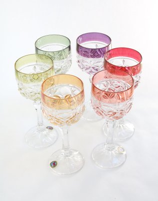 Mid-Century Hand Blown Crystal Wine Glasses from Hofbauer, Set of 6-HGJ-691893