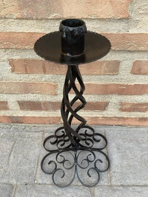 Mid-Century Hand-Crafted Black Wrought Iron Candleholder, 1970s-NOU-881040