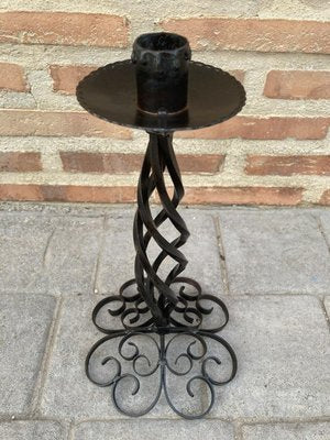 Mid-Century Hand-Crafted Black Wrought Iron Candleholder, 1970s-NOU-881040