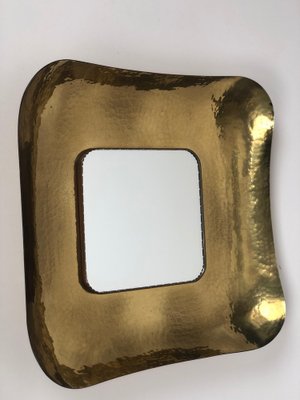 Mid-Century Hand-Hammered Brass Mirror, Austria, 1950s-BAF-1807437