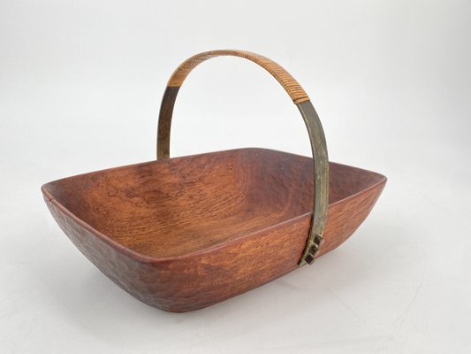 Mid-Century Handle Bowl in Carved Teak attributed to Carl Auböck, Austria, 1950s-CZ-2023629