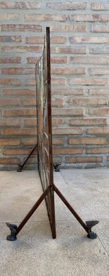 Mid-Century Handmade Glass Painted & Iron Fire Screen-NOU-808486