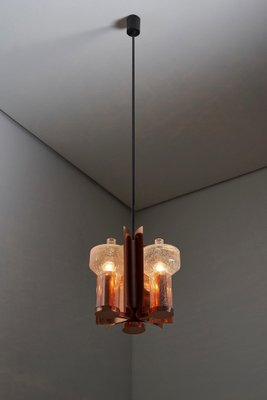 Mid-Century Hanging Light in Brass with 3 Textured Glass Sconces, 1960-POG-1758565