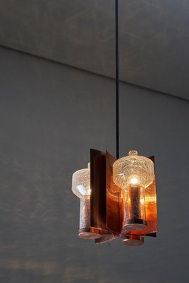 Mid-Century Hanging Light in Brass with 3 Textured Glass Sconces, 1960-POG-1758565