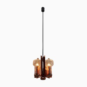 Mid-Century Hanging Light in Brass with 3 Textured Glass Sconces, 1960-POG-1758565