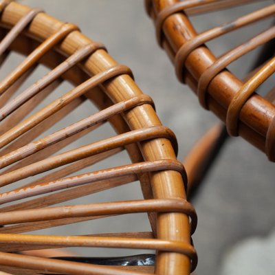 Mid-Century High Bar Stools in Metal and Rattan by Dirk van Sliedregt for Rohé Noordwolde, 1950s, Set of 2-QVY-1795837