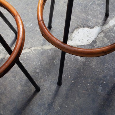 Mid-Century High Bar Stools in Metal and Rattan by Dirk van Sliedregt for Rohé Noordwolde, 1950s, Set of 2-QVY-1795837