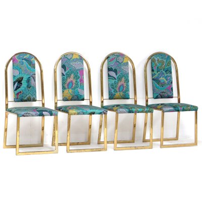 Mid-Century Hollywood Regency Dining Chairs with Brass Frame, Set of 4-UBE-1453091