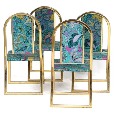 Mid-Century Hollywood Regency Dining Chairs with Brass Frame, Set of 4-UBE-1453091