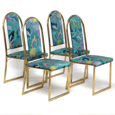 Mid-Century Hollywood Regency Dining Chairs with Brass Frame, Set of 4-UBE-1453091