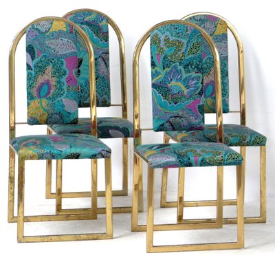 Mid-Century Hollywood Regency Dining Chairs with Brass Frame, Set of 4-UBE-1453091