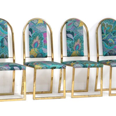 Mid-Century Hollywood Regency Dining Chairs with Brass Frame, Set of 4-UBE-1453091