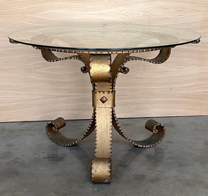 Mid-Century Hollywood Regency Gilt French Iron Cocktail Table, 1920s-PSK-2017240