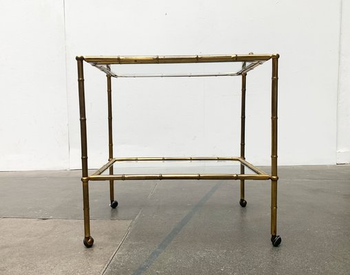 Mid-Century Hollywood Regency Style Brass Fake Bamboo Tray Serving Cart or Side Table, 1960s-UAH-1334629