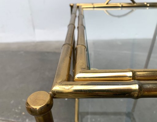 Mid-Century Hollywood Regency Style Brass Fake Bamboo Tray Serving Cart or Side Table, 1960s-UAH-1334629