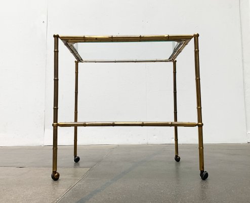 Mid-Century Hollywood Regency Style Brass Fake Bamboo Tray Serving Cart or Side Table, 1960s-UAH-1334629