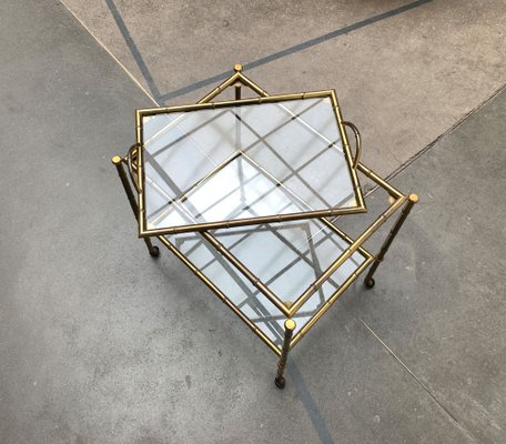 Mid-Century Hollywood Regency Style Brass Fake Bamboo Tray Serving Cart or Side Table, 1960s-UAH-1334629