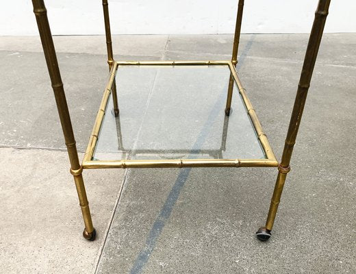 Mid-Century Hollywood Regency Style Brass Fake Bamboo Tray Serving Cart or Side Table, 1960s-UAH-1334629