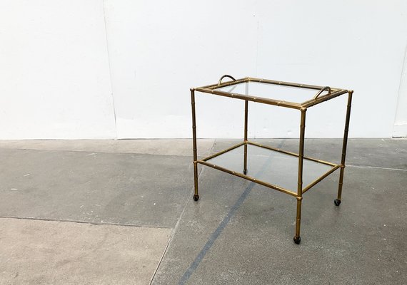 Mid-Century Hollywood Regency Style Brass Fake Bamboo Tray Serving Cart or Side Table, 1960s-UAH-1334629