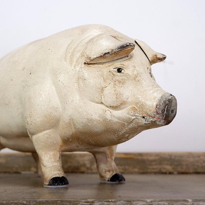 Mid-Century Iron Piggy Bank Sculpture-NYF-2019137