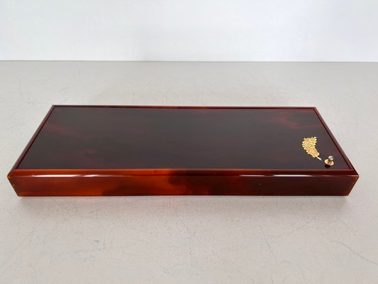 Mid-Century Italian Acrylic Glass & Brass Decorative Box in Dior Style-VNE-1363920