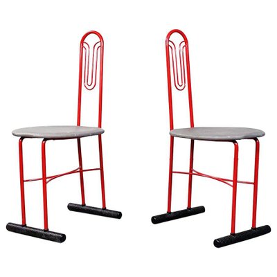 Mid-Century Italian Aloha Chairs in Red Metal and Fabric by Molteni and Consonni, 1980s, Set of 2-GDD-1179971