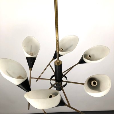 Mid-Century Italian Articulated Brass 6-Arm Chandelier from Stilnovo, 1950s-OT-900191