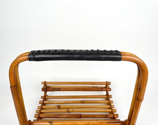 Mid-Century Italian Bamboo and Leather Magazine Rack, 1960s-LYQ-1253810