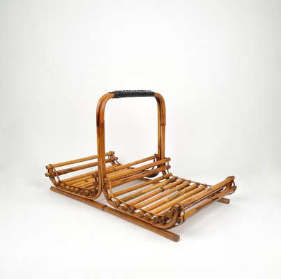 Mid-Century Italian Bamboo and Leather Magazine Rack, 1960s-LYQ-1253810