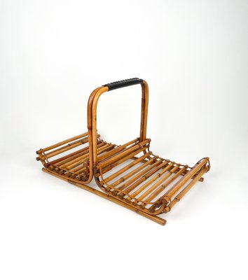 Mid-Century Italian Bamboo and Leather Magazine Rack, 1960s-LYQ-1253810