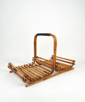 Mid-Century Italian Bamboo and Leather Magazine Rack, 1960s-LYQ-1253810