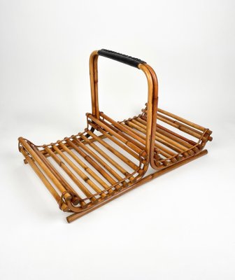 Mid-Century Italian Bamboo and Leather Magazine Rack, 1960s-LYQ-1253810