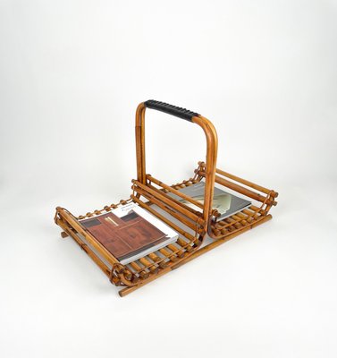 Mid-Century Italian Bamboo and Leather Magazine Rack, 1960s-LYQ-1253810