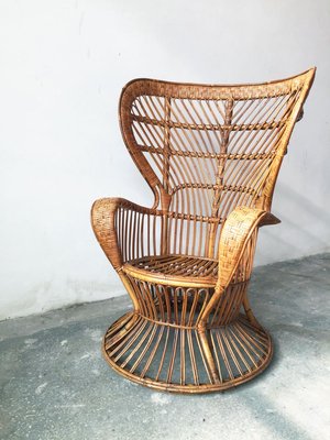 Mid-Century Italian Bamboo and Rattan Conte Biancamano Lounge Chair by Lio Carminati and Gio Ponti, 1950s-GGK-627247