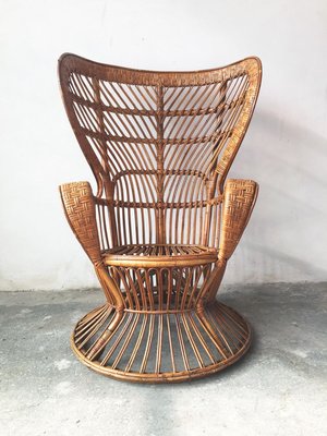 Mid-Century Italian Bamboo and Rattan Conte Biancamano Lounge Chair by Lio Carminati and Gio Ponti, 1950s-GGK-627247