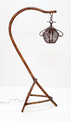 Mid-Century Italian Bamboo and Rattan Floor Lamp, 1950s-JDR-1125591