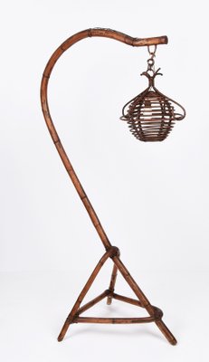 Mid-Century Italian Bamboo and Rattan Floor Lamp, 1950s-JDR-1125591